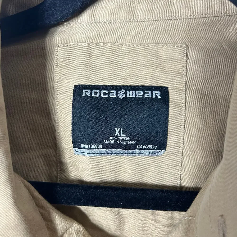 Rocawear Shirt Mens XL Tan Cotton Long Sleeve Button‎ Up Vintage Y2K Hip Hop